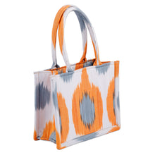 Load image into Gallery viewer, Handcrafted Orange and Blue Ikat Cotton Handle Bag (Small) - Orange Universes | NOVICA