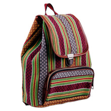 Load image into Gallery viewer, Adjustable Striped Green and Red Janda Cotton Backpack - Natural Traveler | NOVICA