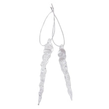 Load image into Gallery viewer, Pair of Handblown Clear Icicle Glass Ornaments - Winter Magic | NOVICA