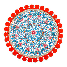 Load image into Gallery viewer, Floral Hand-Carved Round Red and Blue Wood Wall Accent - Celestial Realm | NOVICA