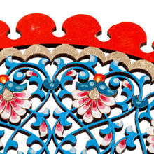 Load image into Gallery viewer, Floral Hand-Carved Round Red and Blue Wood Wall Accent - Celestial Realm | NOVICA