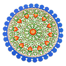 Load image into Gallery viewer, Floral Hand-Carved Round Blue and Green Wood Wall Accent - Utopian Realm | NOVICA