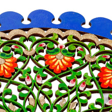 Load image into Gallery viewer, Floral Hand-Carved Round Blue and Green Wood Wall Accent - Utopian Realm | NOVICA