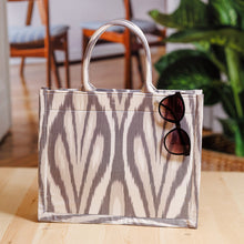 Load image into Gallery viewer, Handmade Grey and White Ikat Patterned Cotton Tote Bag - Splendorous Grey | NOVICA