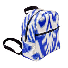 Load image into Gallery viewer, Classic Ikat Patterned Blue Backpack from Uzbekistan - Blue Ikat Adventures | NOVICA
