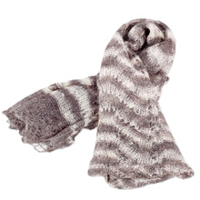 Load image into Gallery viewer, Handwoven Striped Soft Black and White Cashmere Wool Scarf - Regal Pleasure | NOVICA