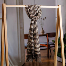 Load image into Gallery viewer, Handwoven Striped Soft Black and White Cashmere Wool Scarf - Regal Pleasure | NOVICA