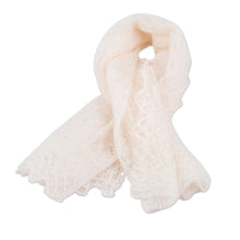 Load image into Gallery viewer, Handwoven Soft 100% Cashmere Wool Scarf in Ivory - Heaven's Act | NOVICA