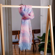 Load image into Gallery viewer, Handwoven Striped 100% Cashmere Wool Scarf in Pink and Blue - Ethereal Whispers | NOVICA