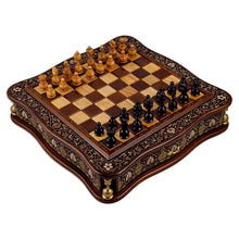 Load image into Gallery viewer, Polished Classic Floral Hand-Carved Walnut Wood Chess Set - Palace's Challenge | NOVICA