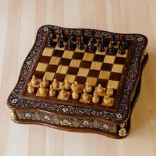Load image into Gallery viewer, Polished Classic Floral Hand-Carved Walnut Wood Chess Set - Palace's Challenge | NOVICA