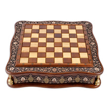 Load image into Gallery viewer, Polished Classic Floral Hand-Carved Walnut Wood Chess Set - Palace's Challenge | NOVICA