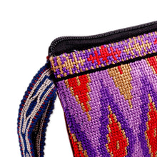 Load image into Gallery viewer, Diamond-Patterned Purple and Red Silk Cosmetic Bag - Glamorous Jewels | NOVICA