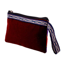 Load image into Gallery viewer, Diamond-Patterned Purple and Red Silk Cosmetic Bag - Glamorous Jewels | NOVICA