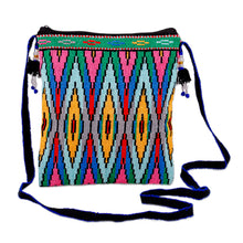 Load image into Gallery viewer, Geometric-Patterned Colorful Iroki Embroidered Sling Bag - Sweet Frequencies | NOVICA