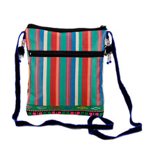 Load image into Gallery viewer, Geometric-Patterned Colorful Iroki Embroidered Sling Bag - Sweet Frequencies | NOVICA