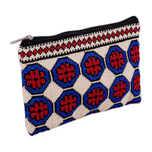 Load image into Gallery viewer, Embroidered Floral Patterned Blue and Red Cosmetic Bag - Pretty Flowers | NOVICA