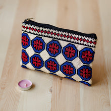 Load image into Gallery viewer, Embroidered Floral Patterned Blue and Red Cosmetic Bag - Pretty Flowers | NOVICA