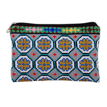Load image into Gallery viewer, Embroidered Floral Patterned Cosmetic Bag in Grey Base Hue - Misty Flowers | NOVICA