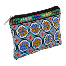 Load image into Gallery viewer, Embroidered Floral Patterned Cosmetic Bag in Grey Base Hue - Misty Flowers | NOVICA