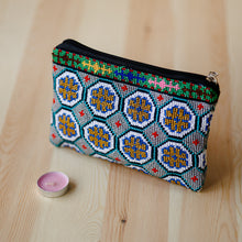 Load image into Gallery viewer, Embroidered Floral Patterned Cosmetic Bag in Grey Base Hue - Misty Flowers | NOVICA
