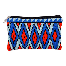 Load image into Gallery viewer, Geometric Patterned Embroidered Cosmetic Bag in Blue Hues - Ocean Geometry | NOVICA