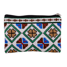 Load image into Gallery viewer, Embroidered Floral and Geometric Patterned Cosmetic Bag - Unique Flowers | NOVICA