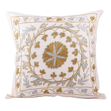 Load image into Gallery viewer, Suzani Embroidered Golden and Silver Cotton Pillow Sham - Divine Eden | NOVICA