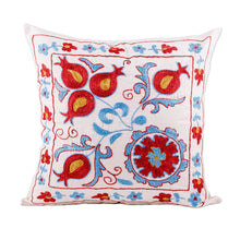 Load image into Gallery viewer, Blue and Red Embroidered Cotton and Viscose Pillow Shawl - Garden Dream | NOVICA