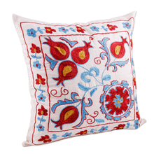 Load image into Gallery viewer, Blue and Red Embroidered Cotton and Viscose Pillow Shawl - Garden Dream | NOVICA