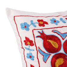 Load image into Gallery viewer, Blue and Red Embroidered Cotton and Viscose Pillow Shawl - Garden Dream | NOVICA