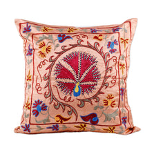 Load image into Gallery viewer, Traditional Peacock-Themed Embroidered Silk Pillow Sham - Noble Glory | NOVICA