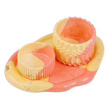 Load image into Gallery viewer, Yellow and Orange Plaster Catchall and Tray Set (3 Pieces) - Sunny Life | NOVICA
