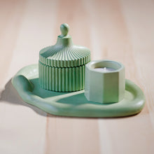 Load image into Gallery viewer, Green Plaster and Wax Candleholder and Tray Set (3 Pieces) - Green Aromas | NOVICA