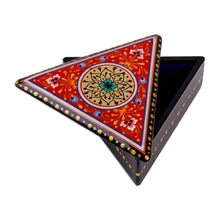 Load image into Gallery viewer, Handmade Red Triangular Jewelry Box with Round Floral Detail - Triangular Romance | NOVICA