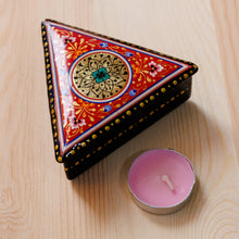 Load image into Gallery viewer, Handmade Red Triangular Jewelry Box with Round Floral Detail - Triangular Romance | NOVICA