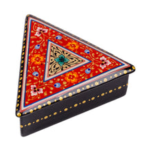 Load image into Gallery viewer, Handmade Red Triangular Jewelry Box with Floral Details - Triangular Passion | NOVICA