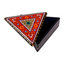 Load image into Gallery viewer, Handmade Red Triangular Jewelry Box with Floral Details - Triangular Passion | NOVICA