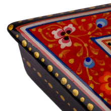 Load image into Gallery viewer, Handmade Red Triangular Jewelry Box with Floral Details - Triangular Passion | NOVICA