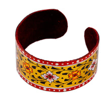 Load image into Gallery viewer, Painted Floral Adjustable Red and Yellow Tin Cuff Bracelet - Goddess of Joy | NOVICA