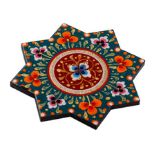 Load image into Gallery viewer, Lacquered Hand-Painted Papier Mache Floral Star Magnet - Floral Star | NOVICA