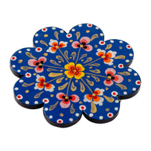 Load image into Gallery viewer, Lacquered Hand-Painted Papier Mache Blue Flower Magnet - Blue Flower | NOVICA