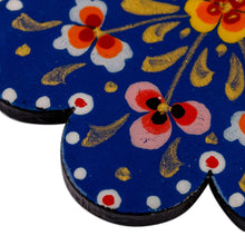 Load image into Gallery viewer, Lacquered Hand-Painted Papier Mache Blue Flower Magnet - Blue Flower | NOVICA