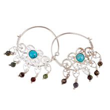 Load image into Gallery viewer, Classic Jasper and Turquoise Hoop Chandelier Earrings - Resilient Desire | NOVICA