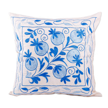 Load image into Gallery viewer, Pomegranate Embroidered Blue Cotton and Viscose Pillow Sham - Oath of Commitment | NOVICA