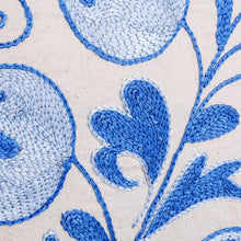 Load image into Gallery viewer, Pomegranate Embroidered Blue Cotton and Viscose Pillow Sham - Oath of Commitment | NOVICA