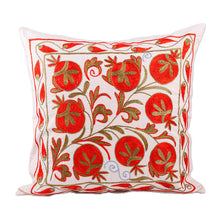 Load image into Gallery viewer, Red and Green Pomegranate Embroidered Cotton Pillow Sham - Romantic Era | NOVICA
