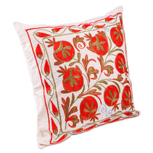 Load image into Gallery viewer, Red and Green Pomegranate Embroidered Cotton Pillow Sham - Romantic Era | NOVICA