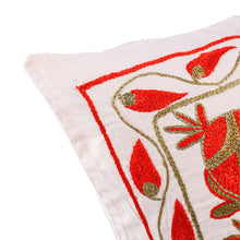 Load image into Gallery viewer, Red and Green Pomegranate Embroidered Cotton Pillow Sham - Romantic Era | NOVICA