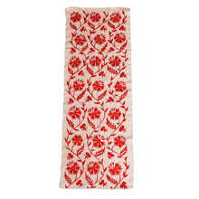 Load image into Gallery viewer, Floral Embroidered Red Cotton and Viscose Table Runner - Crimson Dinner | NOVICA